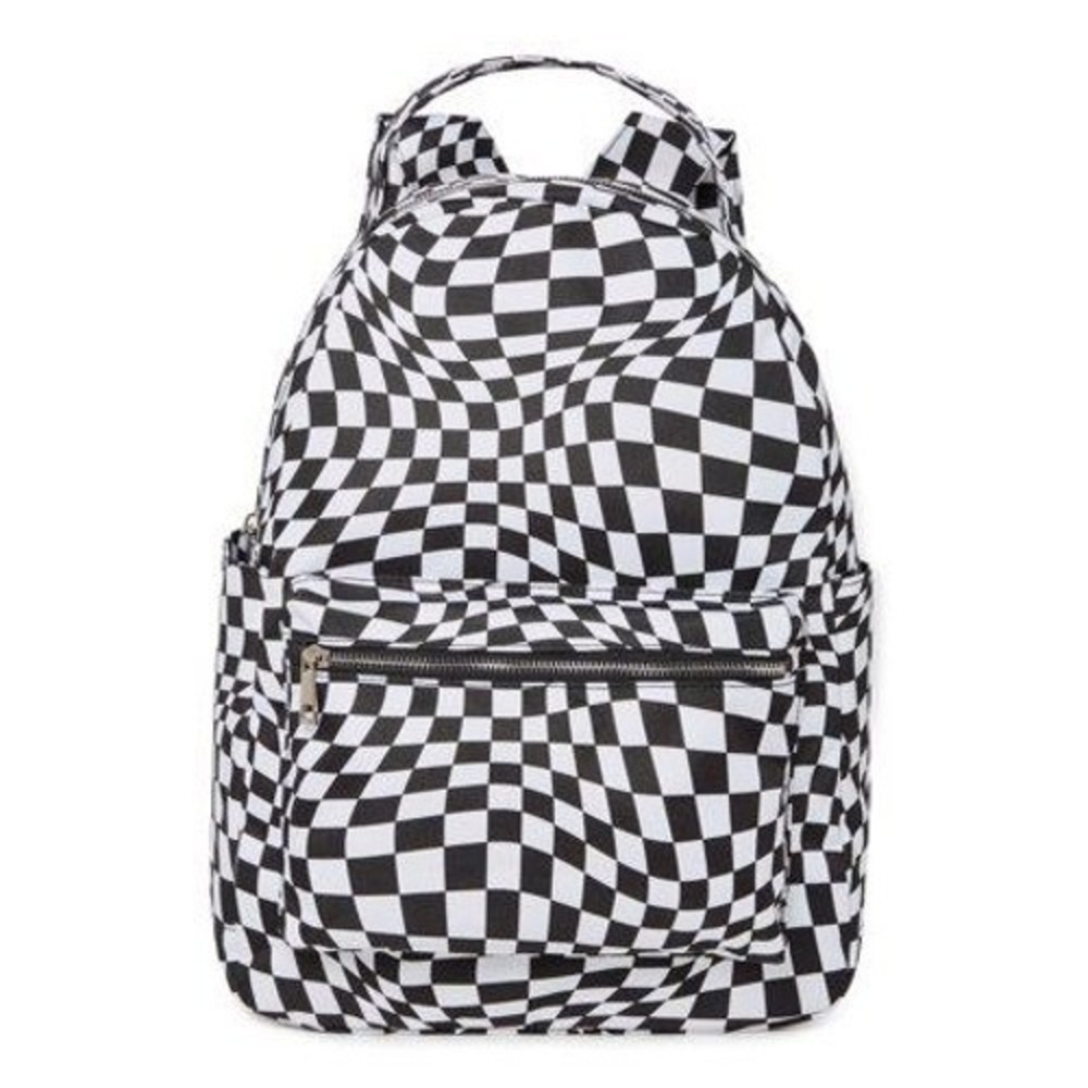 No Boundaries Dome Backpack Womens OS Black NWT Warped Checkerboard Print
